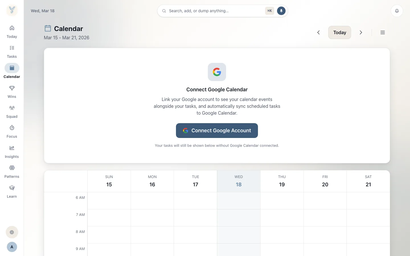 HelloYaYa weekly calendar with tasks and calendar connection controls