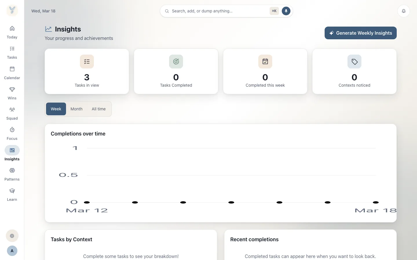 HelloYaYa Insights showing private progress patterns and recent completions